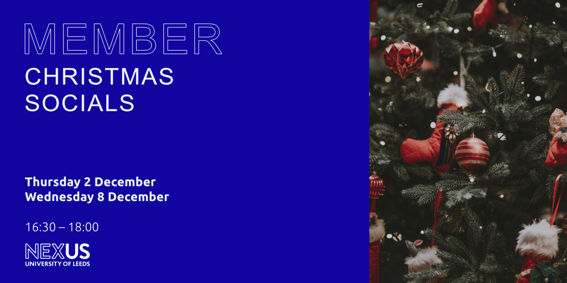 A graphic showing the times and dates of the Nexus members christmas social