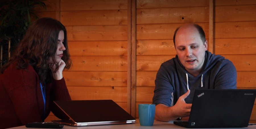 David McKee from Slingshot Simulations holding a meeting